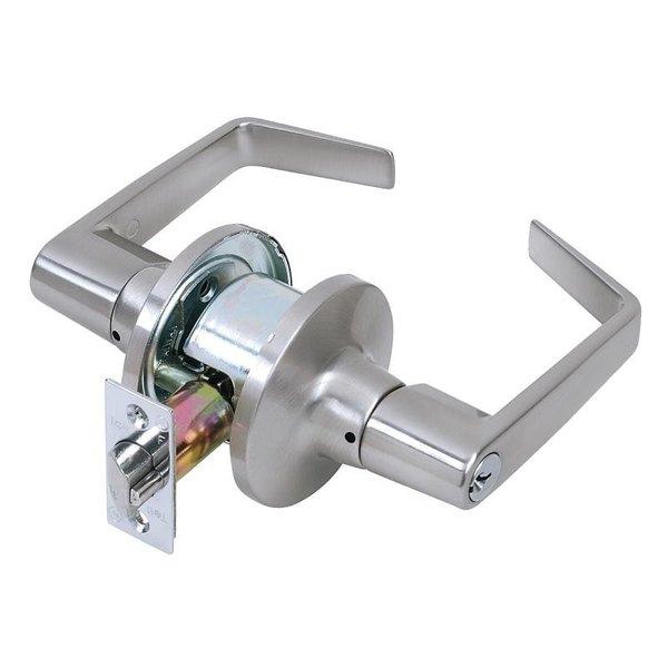 Tell Storeroom Lever, Steel, Satin Chrome, 238 x 234 in Backset, 138 to 2 in Thick Door CL100619